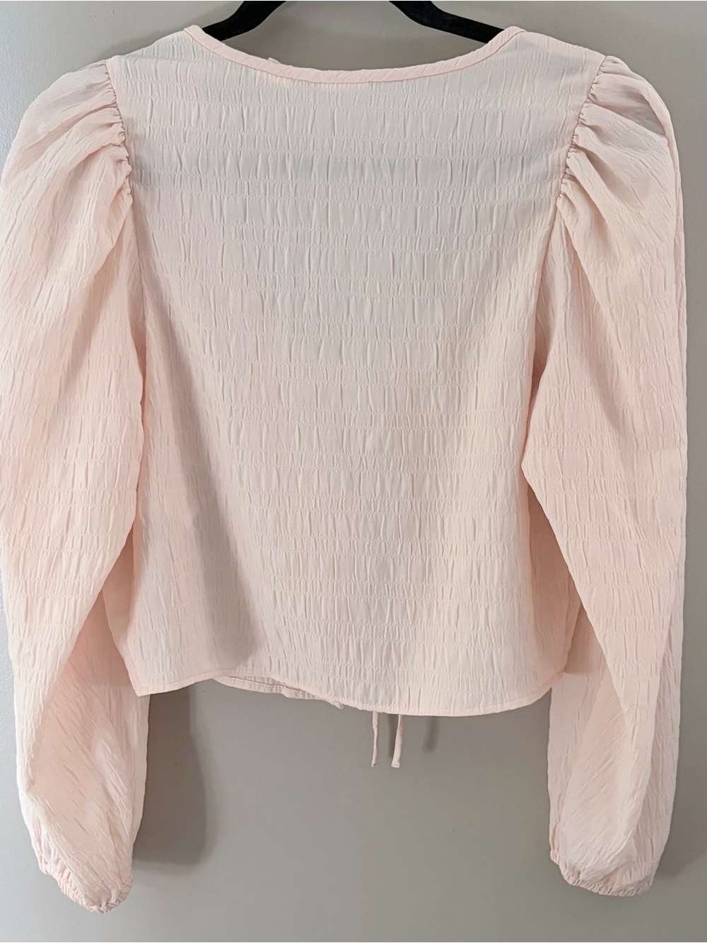 Pastel Pink Smocked Tie Front Boho Blouse Puff Sleeve Small - Picture 4 of 8